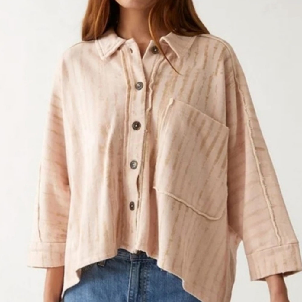 Free People Montauk Pink Oversized Shirt Jacket‎ Shacket Top S